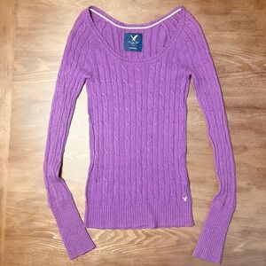 American Eagle Outfitters Y2K Purple Cable Knit Long Sleeve Sweater Women Medium